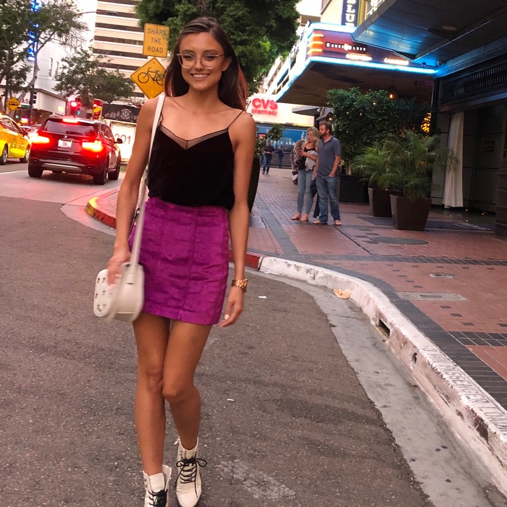 Free People Fuchsia Velvet Mini Skirt